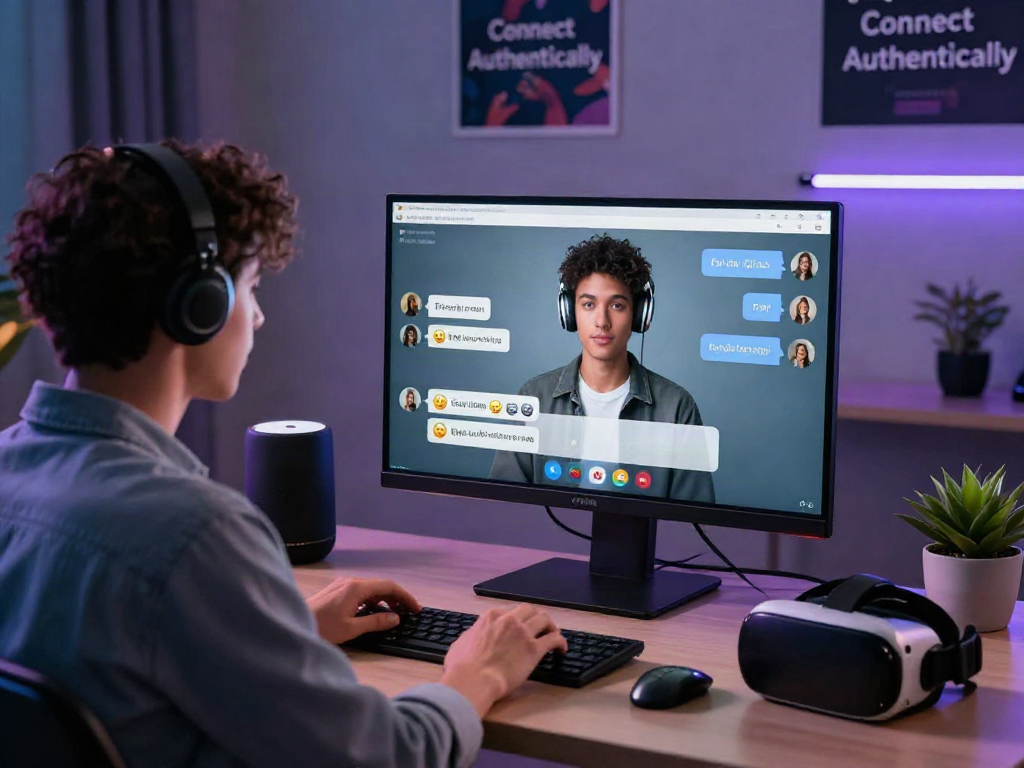Engaging ai sex chat session in a modern virtual environment with dynamic visuals.